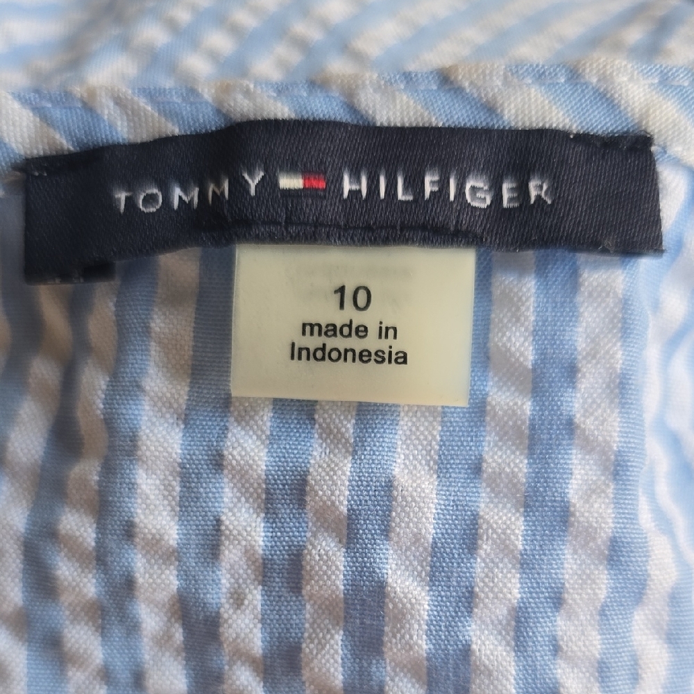 NWOT Tommy Hilfiger Light Blue Striped Seersucker Midi Dress - Picture 8 of 8